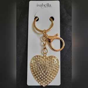 Gold Rhinestone Heart Bag Charm/Keychain NWT